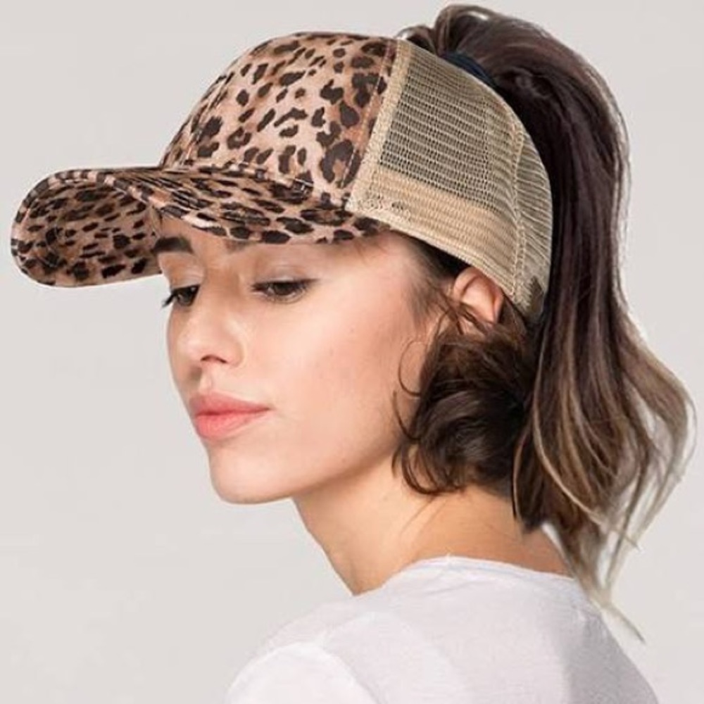 Leopard Top Knot ponytail Bun Baseball cap - Picture 5 of 5